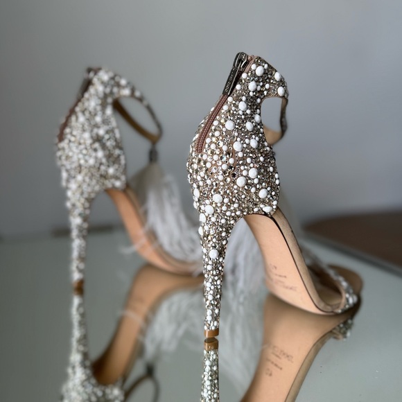 New Jimmy Choo Viola 110 Crystal Sandals Ostrich Feather Tassel Wedding $1,895 - Picture 12 of 15